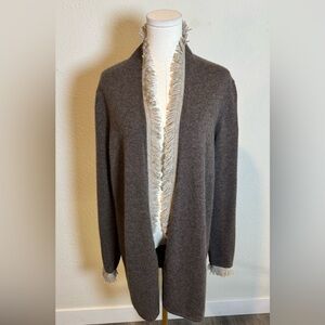 Sofia Cashmere Fringe Trim 100% Cashmere Open Cardigan Sweater size XL
